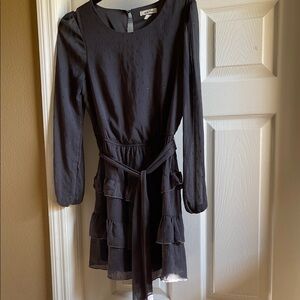 Speechless Gray Long Sleeve Ruffle Dress